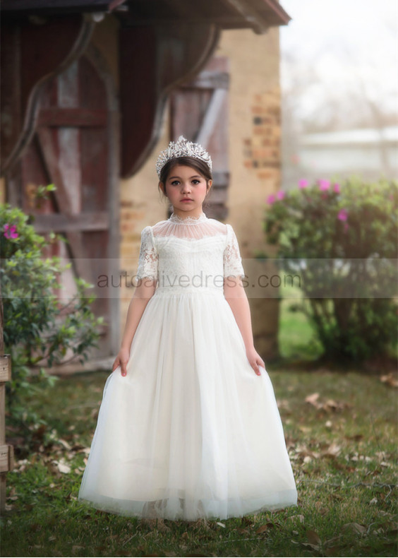 Ivory Eyelash Lace Trimmed Flower Girl Dress